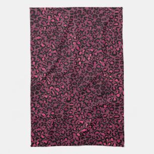 Glam Pink Black Leopard Print Geschirrtuch