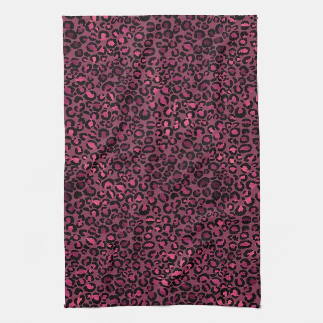 Glam Pink Black Leopard Print Geschirrtuch (Vertikal)