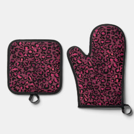 Glam Pink Black Leopard Print Ofenhandschuh & Topflappen-Set