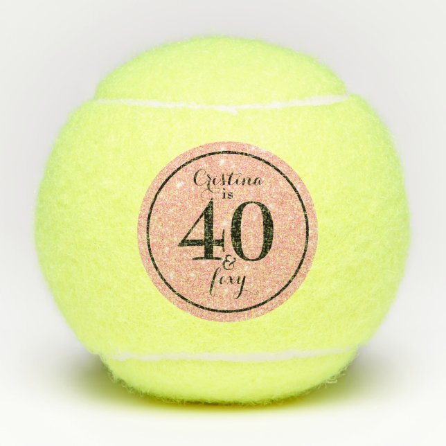Glam Pink & Black Personalisiert 40 & Foxy Tennisbälle (Vorderseite)