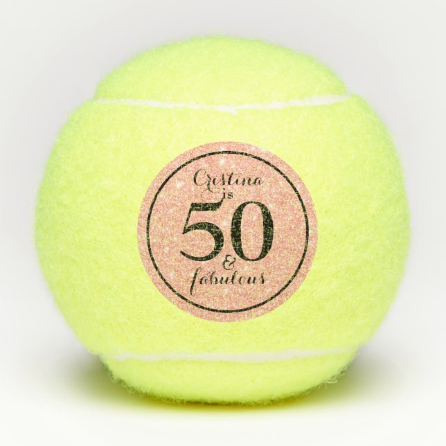 Glam Pink & Black Personalisiert 50 & Fabulous Tennisbälle (Vorderseite)