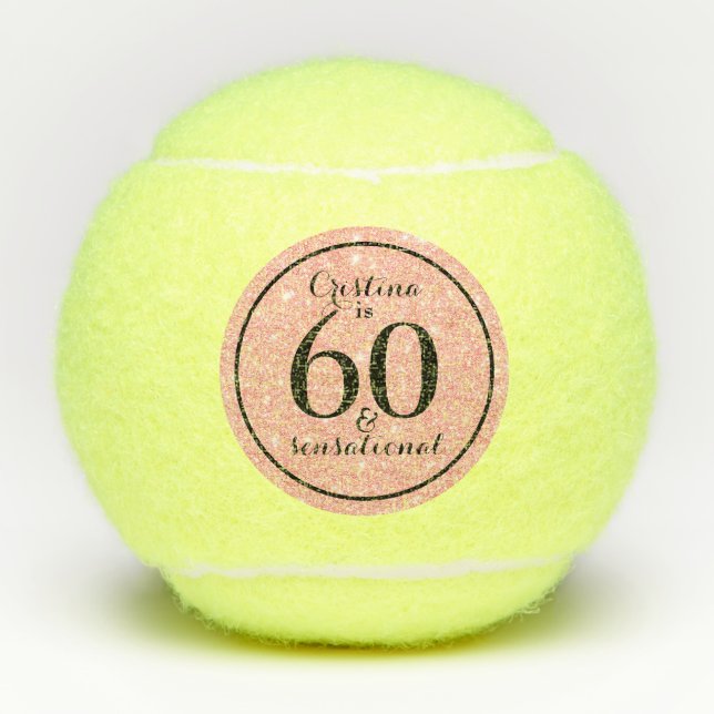 Glam Pink & Black Personalisiert 60 & Sensational Tennisbälle (Vorderseite)