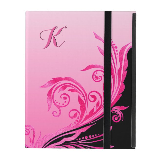 Glam Pink Blüh Monogram iPad Case Hülle (Vorderseite Geschlossen)