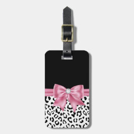 Glam Pink Bow Diamond Black Snow Leopard Gepäckanhänger
