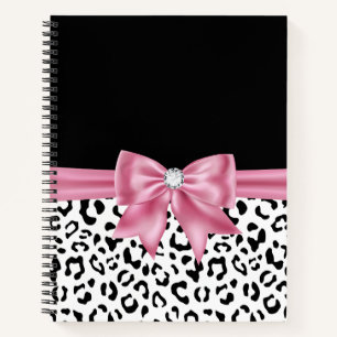 Glam Pink Bow Diamond Black Snow Leopard Notizbuch