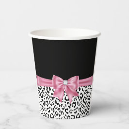 Glam Pink Bow Diamond Black Snow Leopard Pappbecher
