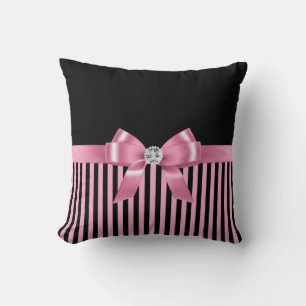 Glam Pink Bow-Pink Black Pinstripes-Black Kissen