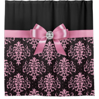 Glam Pink Bow-Pink Lace-Black Duschvorhang
