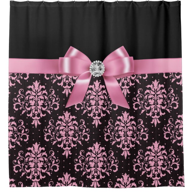Glam Pink Bow-Pink Lace-Black Duschvorhang (Vorderseite)