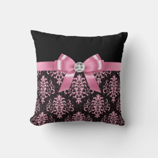 Glam Pink Bow-Pink Lace-Black Kissen