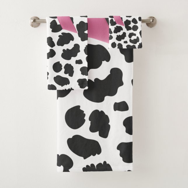 Glam Pink Bow-White Leopard Print Black Badhandtuch Set (Insitu)