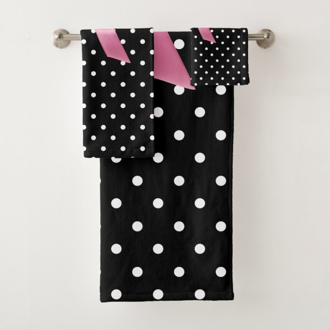 Glam Pink Bow-White Polka Dots Black Badhandtuch Set (Insitu)