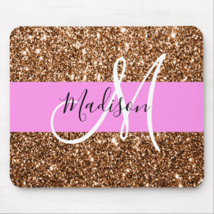 Glam Pink & Bronze Glitzer Glitzern Monogramm Name Mousepad
