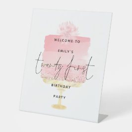 Glam Pink Cake Begrüßungsname Script 21. Party Sockelschild