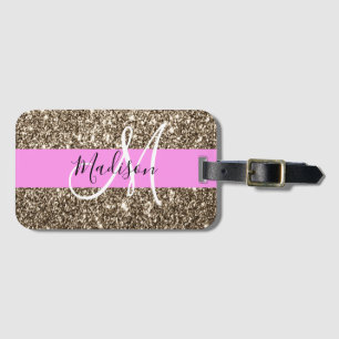 Glam Pink Champagne Gold Glitzer Sparkone Monogram Gepäckanhänger