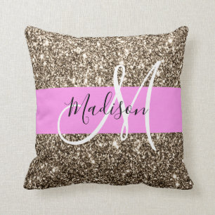 Glam Pink Champagne Gold Glitzer Sparkone Monogram Kissen