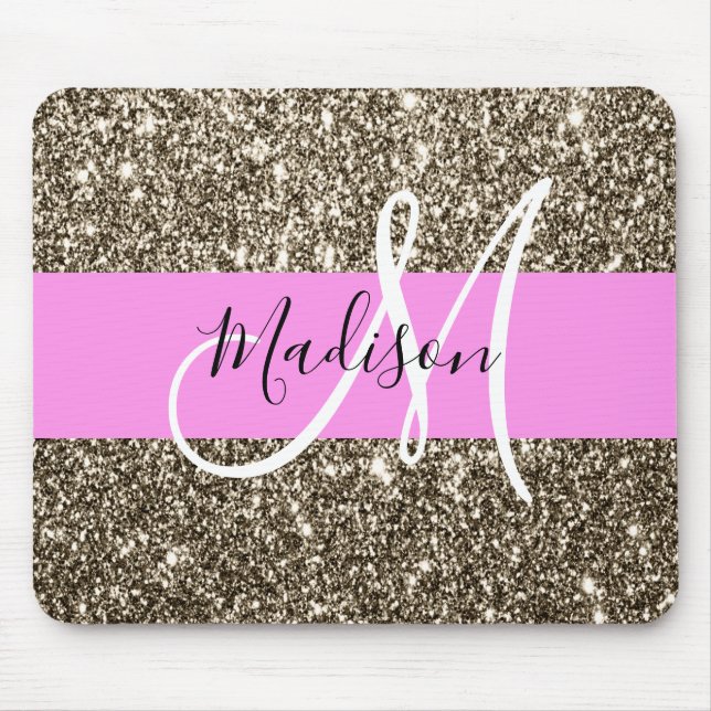 Glam Pink Champagne Gold Glitzer Sparkone Monogram Mousepad (Vorne)