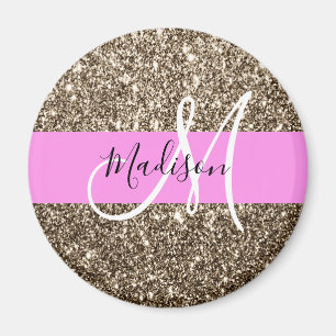 Glam Pink Champagner Gold Glitter Funkeln Monogram Magnet