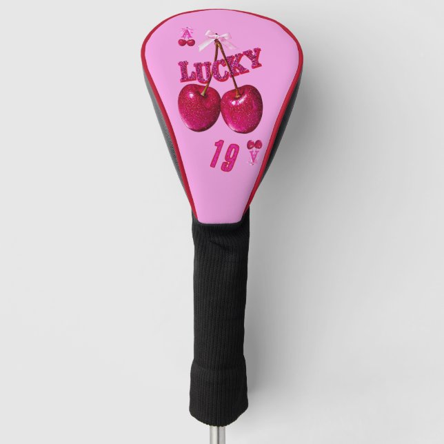 Glam Pink Cherry Lucky Retro Golf Headcover (Vorderseite)