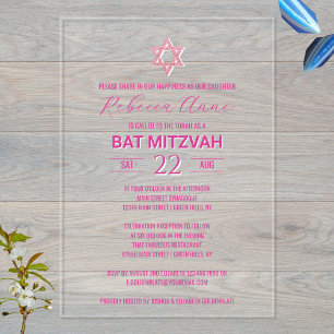 Glam Pink Chic Traditionelle Elegante Bat Mitzwa Acryleinladungen