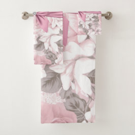 Glam Pink Diamond Bow Floral Polka Dots Badhandtuch Set