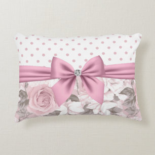 Glam Pink Diamond Bow Floral Polka Dots Dekokissen