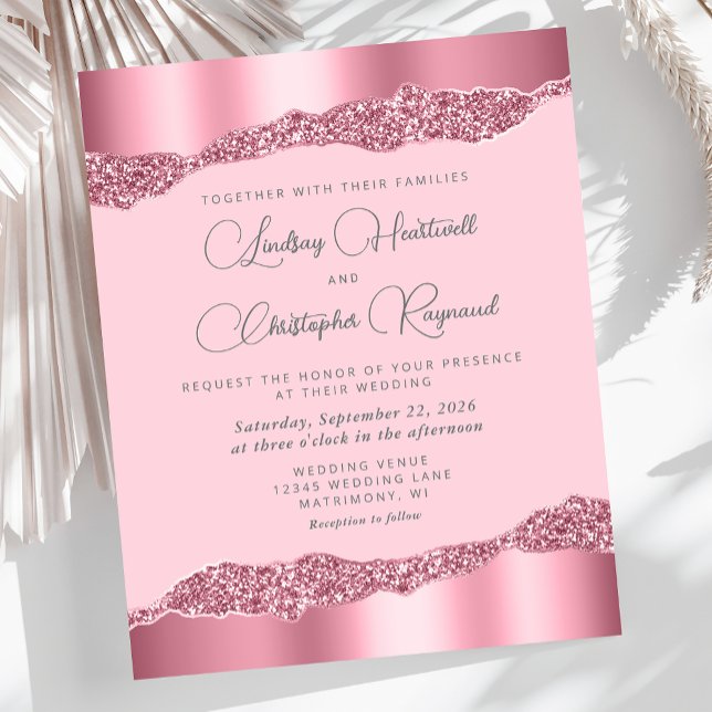 Glam Pink Foil Glitzer Hochzeit einladen (Von Creator hochgeladen)