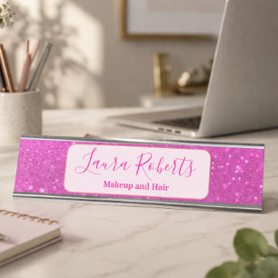 Glam Pink Glitter Minimal Branding Schreibtischnamensplakette