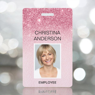 Glam Pink Glitter Mitarbeiter - Name Foto Firmenlo Ausweis