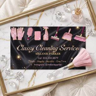 Glam Pink Glitter Reinigungsdienst Visitenkarte