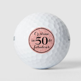 Glam Pink Glitzer Black Personalisiert 50 & Fabulo Golfball