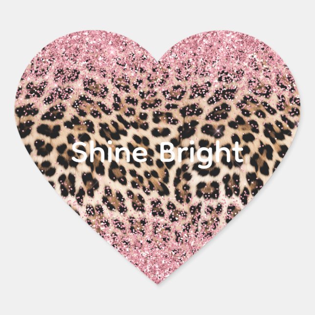 Glam Pink Glitzer Cream Leopard Glitzer Herz-Aufkleber (Vorderseite)