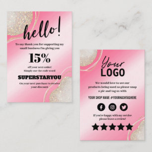 Glam Pink Glitzer Danke für Ihre Discount-Karte ei Visitenkarte