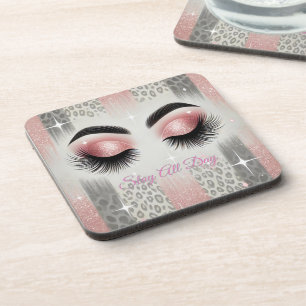 Glam Pink Glitzer Eyelashes Getränkeuntersetzer