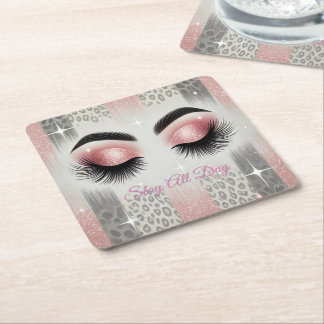 Glam Pink Glitzer Eyelashes Rechteckiger Pappuntersetzer