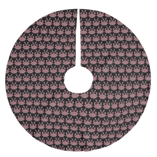 Glam Pink Glitzer Glocken auf Schwarz Urlaub Polyester Weihnachtsbaumdecke (Vorderseite)