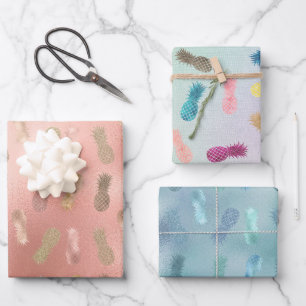 Glam Pink Glitzer Gold Ananas Geschenkpapier Set