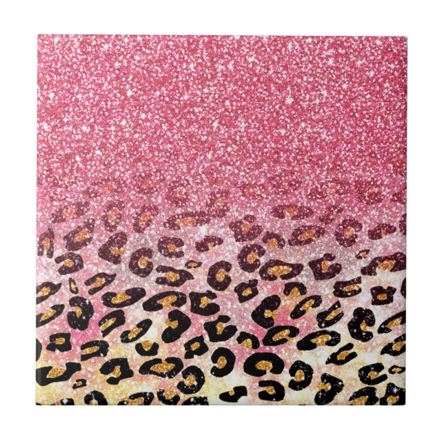 Glam Pink Glitzer Leopard Muster Fliese (Vorderseite)