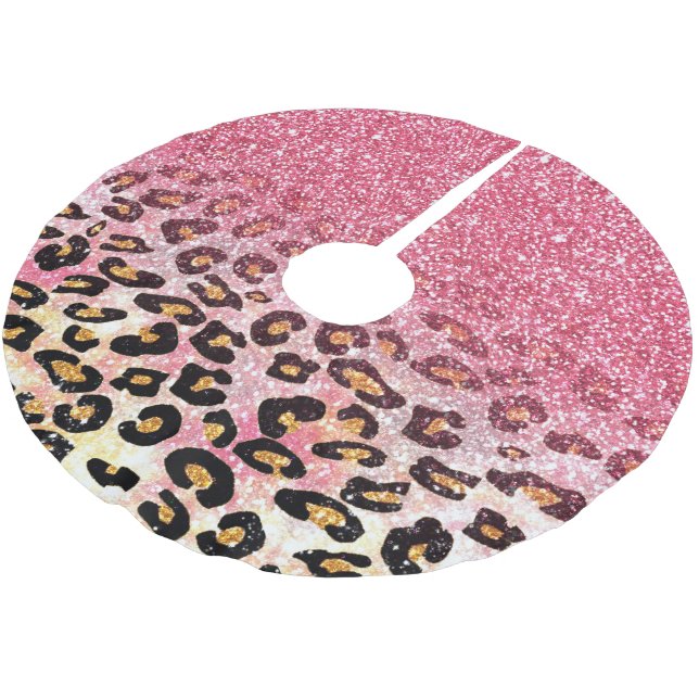 Glam Pink Glitzer Leopard Muster Polyester Weihnachtsbaumdecke (Schrägansicht)