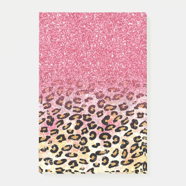 Glam Pink Glitzer Leopard Muster Post-it Klebezettel (Vorderseite)
