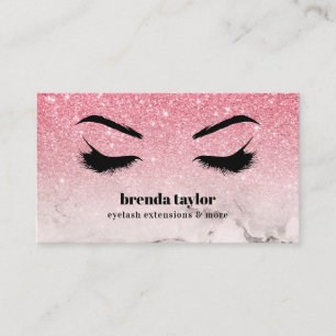 Glam pink Glitzer ombre Marble Eyelash Browbar Visitenkarte