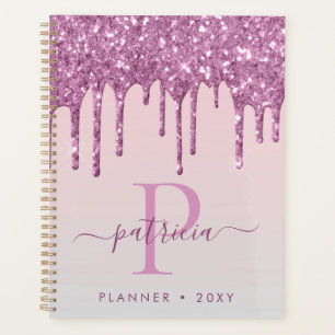 Glam Pink Glitzer Tropfen Elegante Monogram Planer