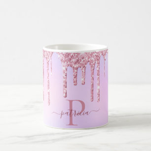 Glam Pink Glitzer Tropfen Elegantes Monogramm Kaffeetasse