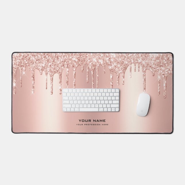 Glam Pink Glitzer Tropfen | INDIVIDUELLE NAME Schreibtischunterlage (Tastatur & Maus)