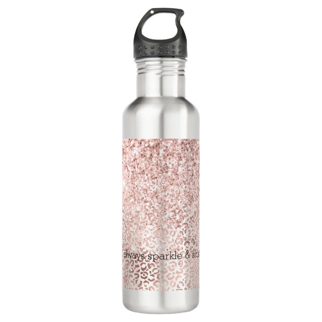 Glam Pink Glitzy Glitzer Leopard Printinspiration Edelstahlflasche (Vorderseite)