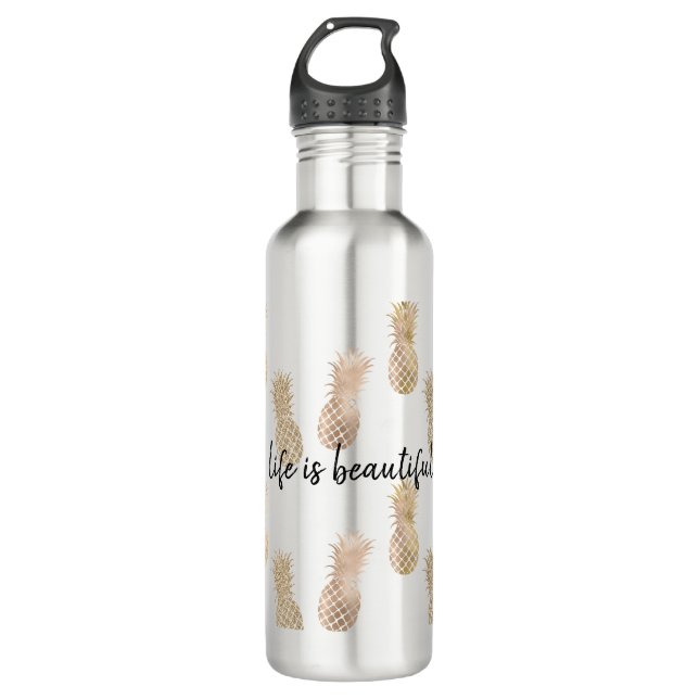 Glam Pink Gold Ananas Edelstahlflasche (Vorderseite)