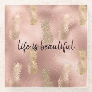 Glam Pink Gold Ananas Glasuntersetzer