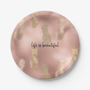 Glam Pink Gold Ananas Pappteller