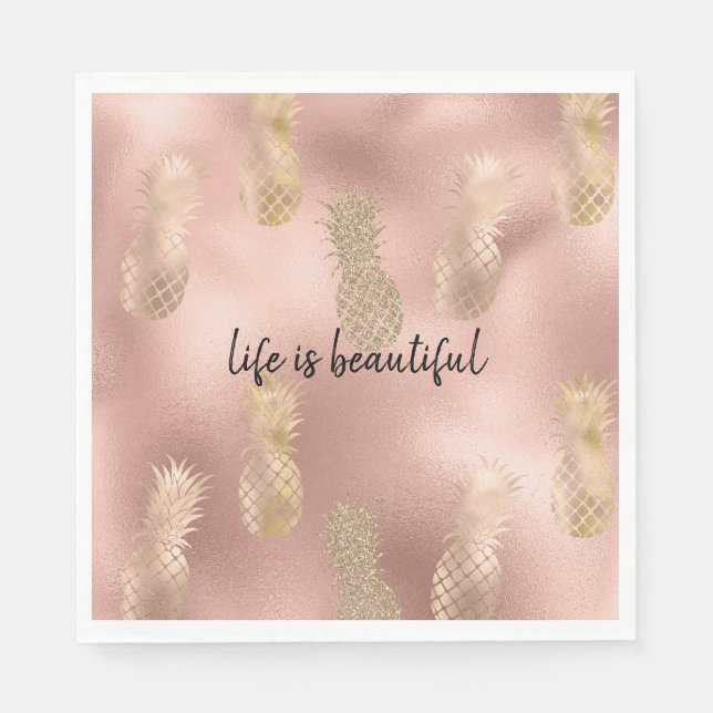 Glam Pink Gold Ananas Serviette (Vorderseite)