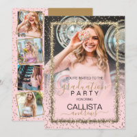 Glam Pink Gold Confetti Border Foto Abschluss